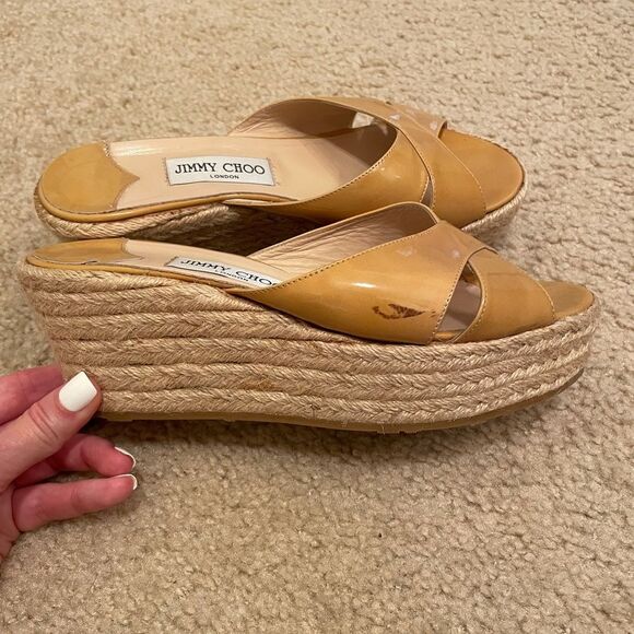 100% authentic Jimmy Choo Tan Patent Leather Espadrilles Sz39 - Picture 8 of 14